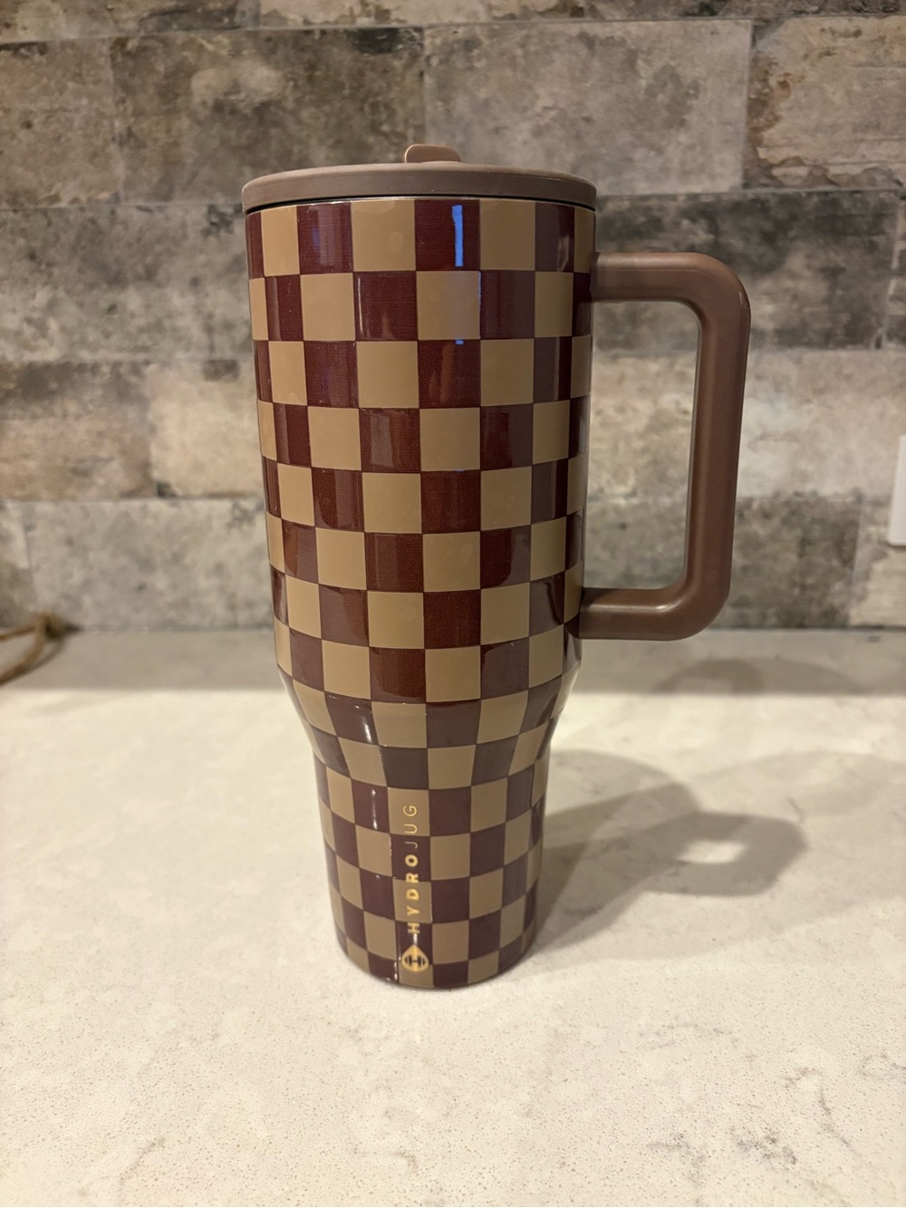 HydroJug Autumn Brown Checker 40oz Traveler  Mug - Brown & Tan